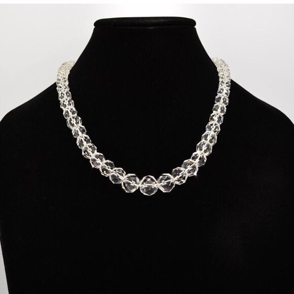 Vintage Clear Glass Crystal Necklace Faceted Beaded Sparkling Chunky 60s Bin2C - Picture 2 of 12